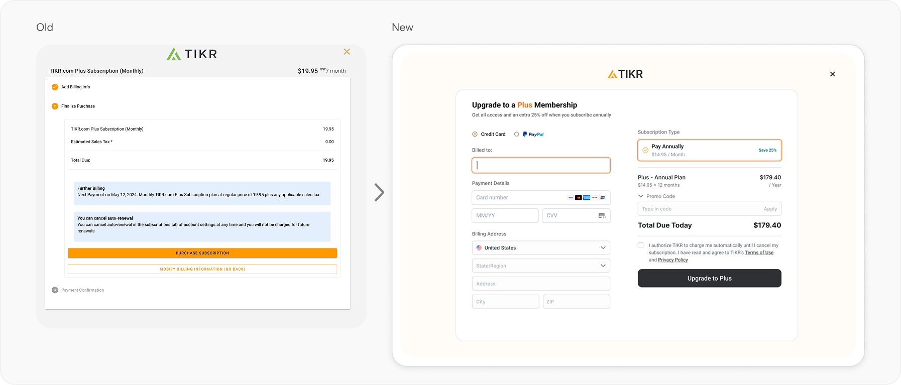 Redesigned checkout page