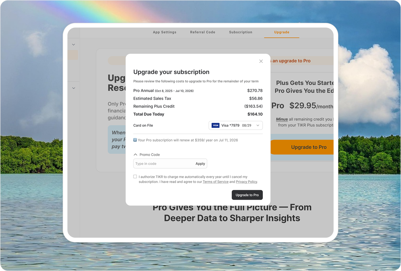 Upgrade your subscription modal