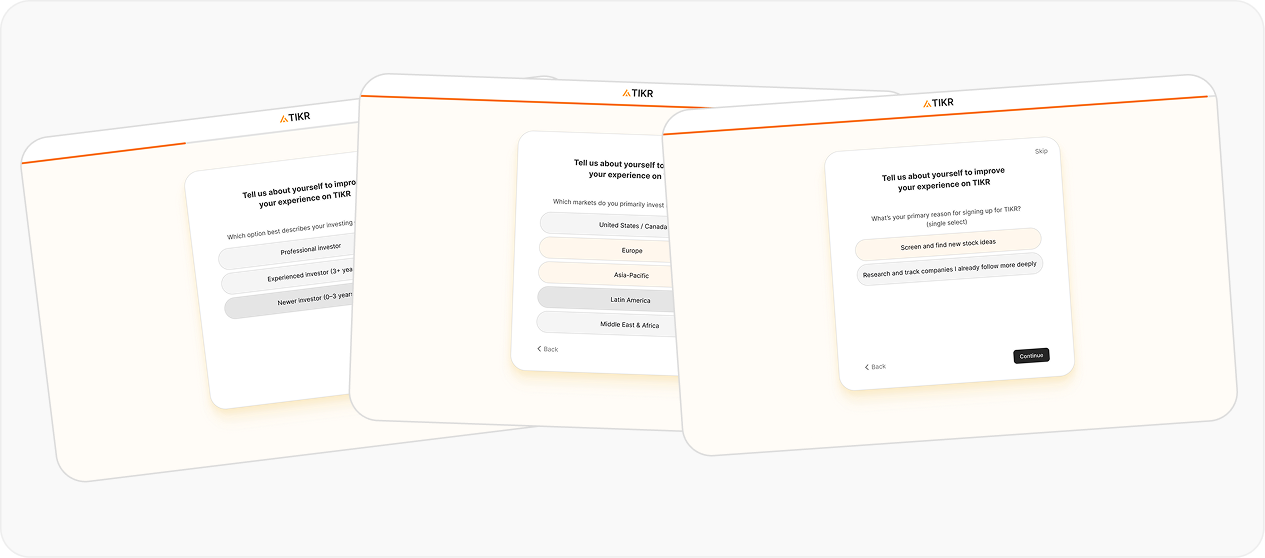 TIKR onboarding questionnaire flow